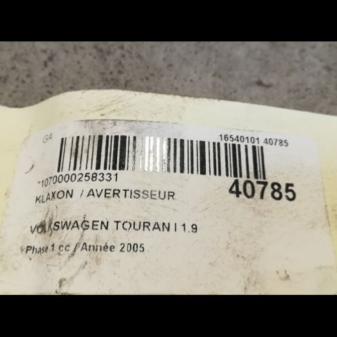 Klaxon  / avertisseur occasion VOLKSWAGEN TOURAN I Phase 1 03-2003->12-2006 1.9 TDI 105ch 2