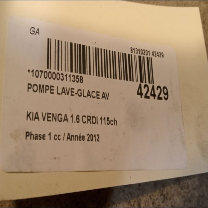 Pompe lave-glace avant occasion KIA VENGA Phase 1 04-1995->04-1999 1.6 CRDI 115ch 985102L100 3
