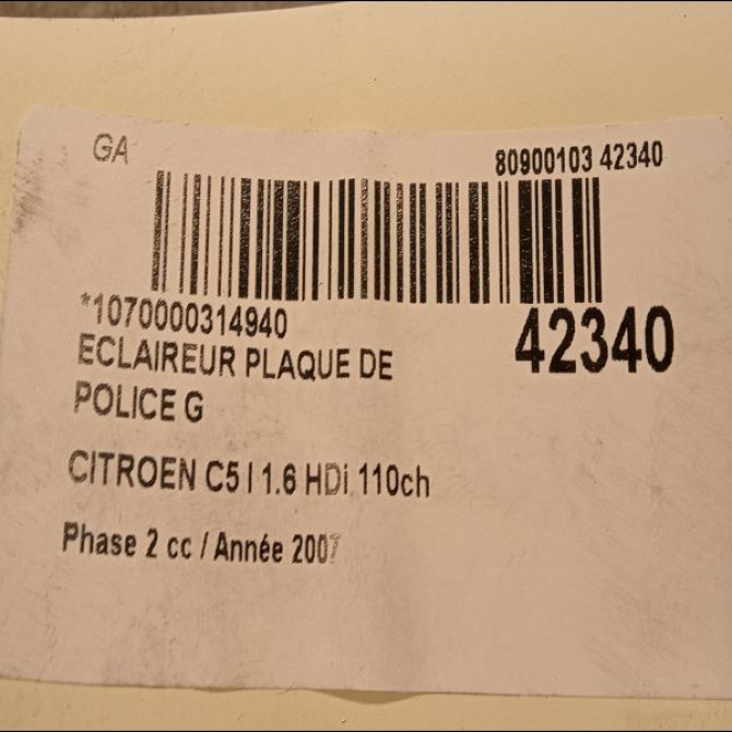 Eclaireur plaque de police g occasion CITROEN C5 I Phase 2 09-2004->06-2008 1.6 HDi 110ch 2