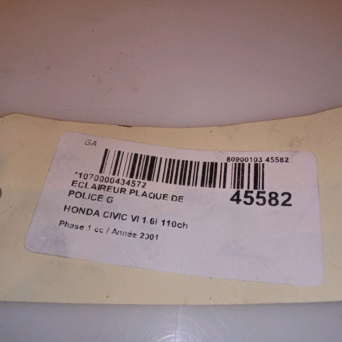 Eclaireur plaque de police g occasion HONDA CIVIC VI Phase 1 03-2001->12-2003 1.6i 110ch 34102S60003 5