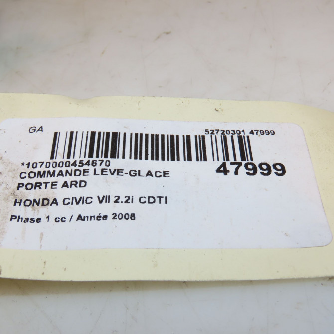 Commande leve-glace porte arrière droite occasion HONDA CIVIC VII Phase 1 01-2006->09-2008 2.2i CDTI 4