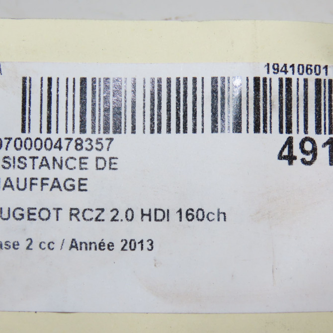 Resistance de chauffage occasion PEUGEOT RCZ Phase 2 09-2012->... 2.0 HDI 160ch 7