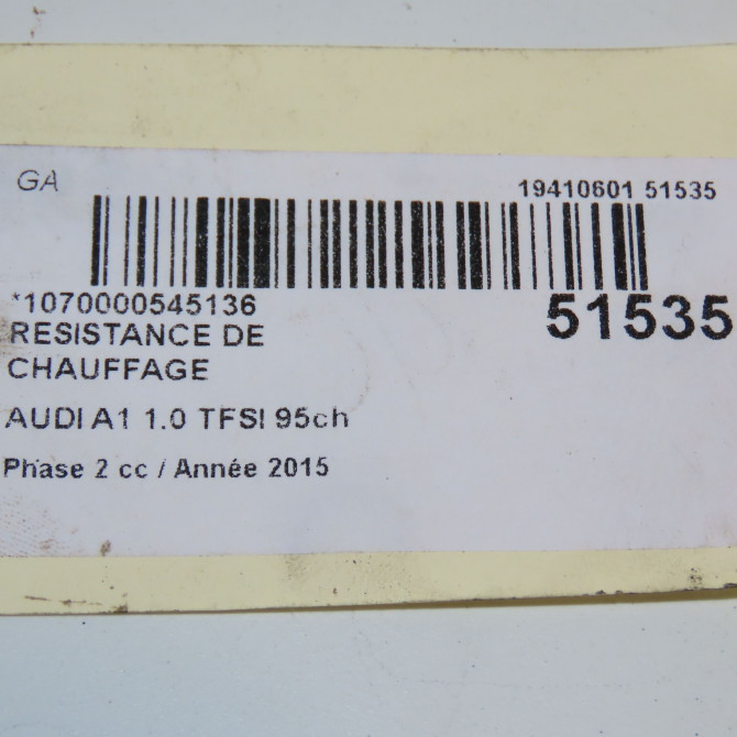 Resistance de chauffage occasion AUDI A1 A1 Phase 2 2014-12-01->2019-06-30 1.0 TFSI 95ch 4