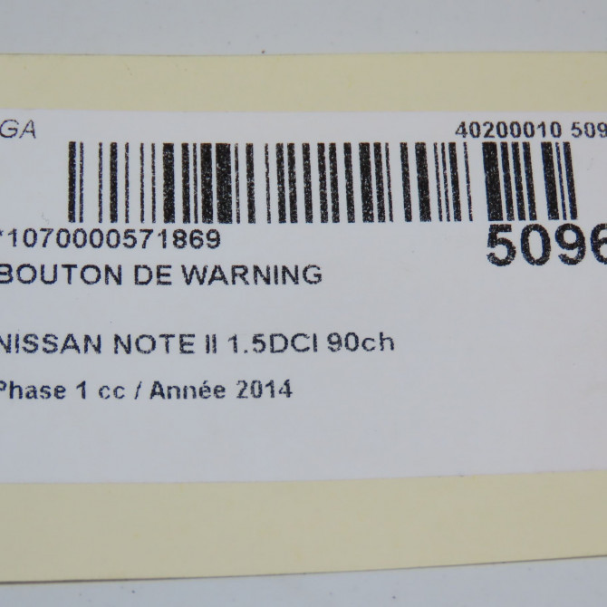 Bouton de warning occasion NISSAN NOTE II Phase 1 09-2013->... 1.5DCI 90ch 252903VJ0A 4