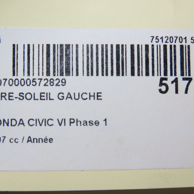Pare-soleil gauche occasion HONDA CIVIC VI Phase 1 03-2001->12-2003 83280S04G01ZA 4