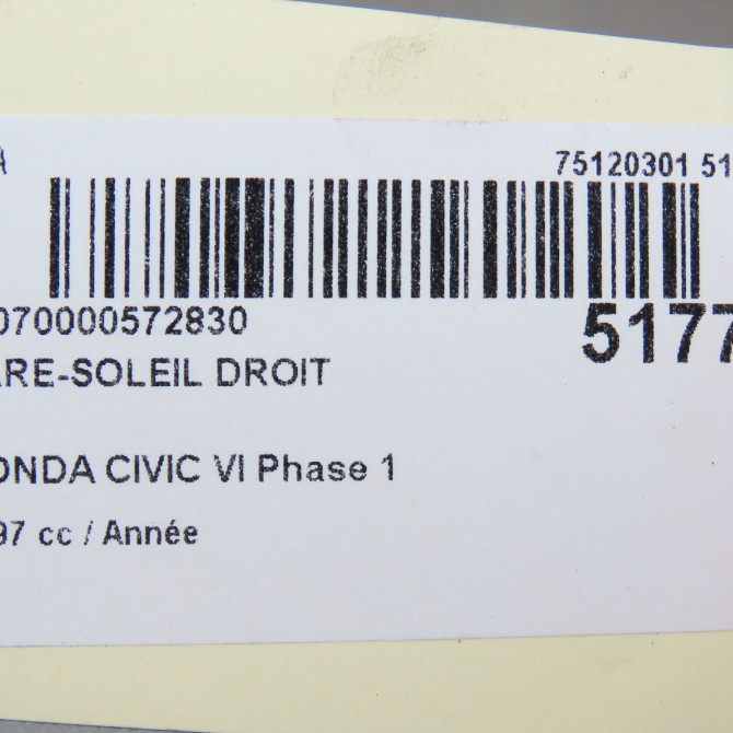 Pare-soleil droit occasion HONDA CIVIC VI Phase 1 03-2001->12-2003 83230S04G00ZA 4