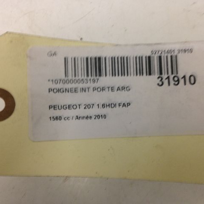 Poignee int porte arg occasion PEUGEOT 207 Phase 1 04-2006->06-2013 1.6 HDI 8v 92ch 9143L8 4