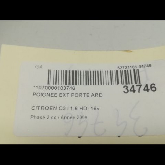 Poignee ext porte ard occasion CITROEN C3 I Phase 2 10-2005->12-2010 1.6 HDi 16v 92ch 9101W4 3