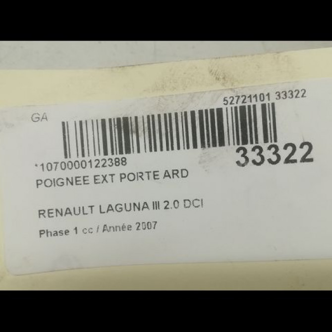 Poignee ext porte ard occasion RENAULT LAGUNA III Phase 1 10-2007->10-2010 2.0 DCI 130ch 826060006R 3