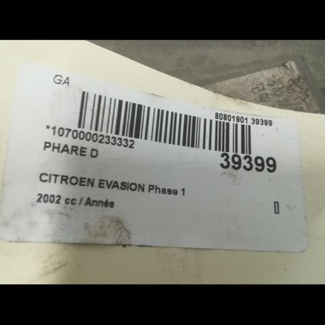 Phare droit occasion CITROEN EVASION Phase 1 07-1994->09-2002 6205T7 3