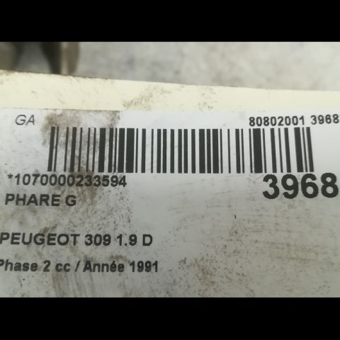 Phare gauche occasion PEUGEOT 309 Phase 2 07-1989->12-1993 1.9 D 3