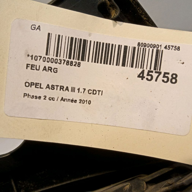 Feu arrière gauche occasion OPEL ASTRA III Phase 2 01-2007->04-2011 1.7 CDTI 110ch 93190790 4