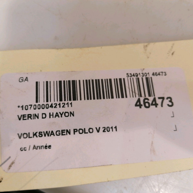 Verin droit hayon occasion VOLKSWAGEN POLO V POLO V Phase 1 2009-09-01->2014-05-31 1.6 TDI 90ch 6R6827550D 4