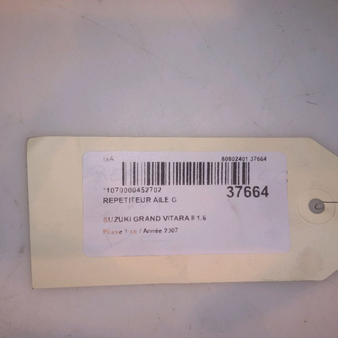 Répétiteur aile gauche occasion SUZUKI GRAND VITARA II Phase 1 09-2005->09-2009 1.6 VVT 106ch 3641063J21 5