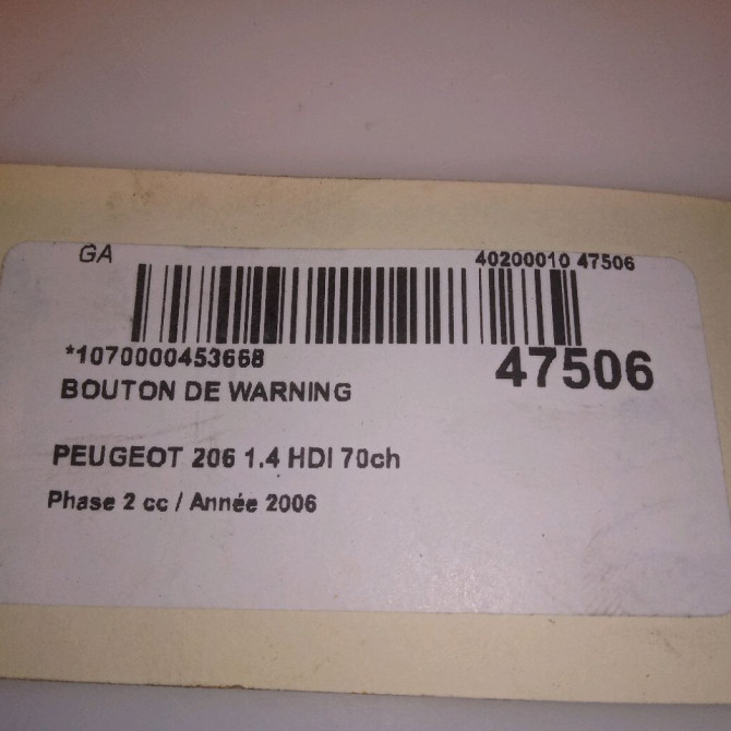 Bouton de warning occasion PEUGEOT 206 Phase 2 02-2003->02-2009 1.4 HDI 70ch 6554W9 4
