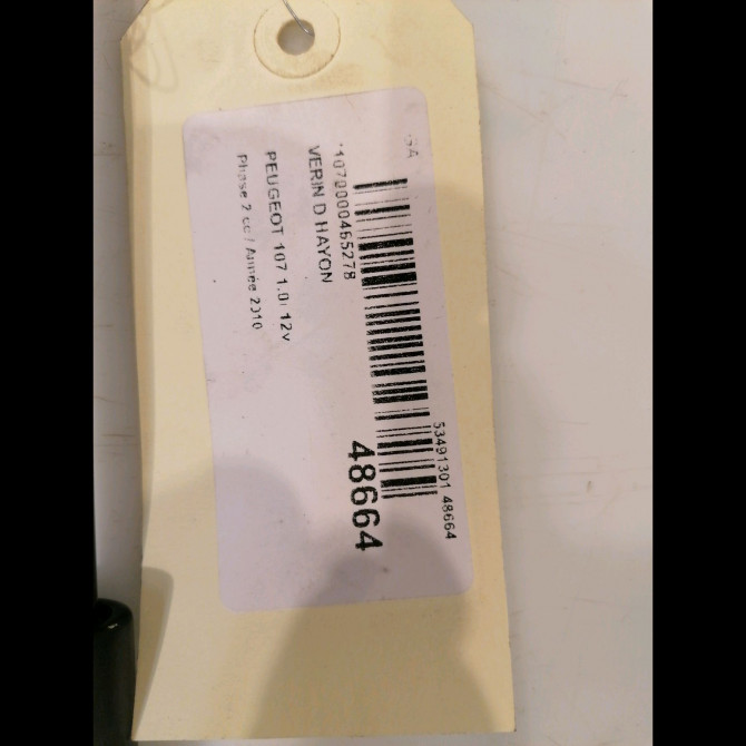 Verin droit hayon occasion PEUGEOT 107 Phase 2 01-2009->01-2012 1.0i 12v 3
