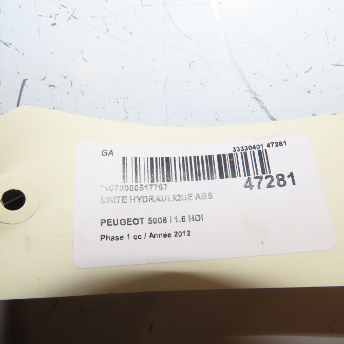 Unité hydraulique ABS occasion PEUGEOT 5008 I Phase 1 11-2009->12-2013 1.6 HDI 112ch 1607510480 5