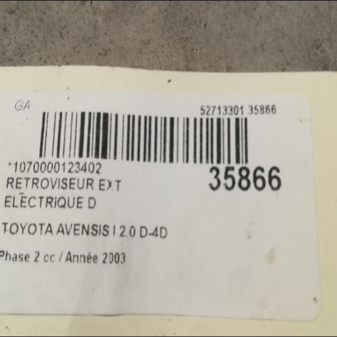 Retroviseur exterieur electrique droit occasion TOYOTA AVENSIS I Phase 2 09-2000->05-2003 2.0 D-4D 8790105100 3