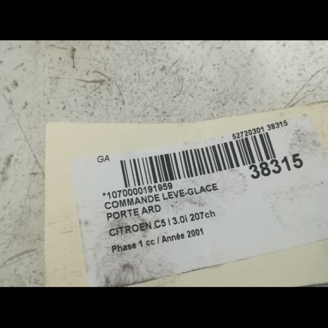 Commande leve-glace porte arrière droite occasion CITROEN C5 I Phase 1 03-2001->09-2004 3.0i 207ch 6554A3 3