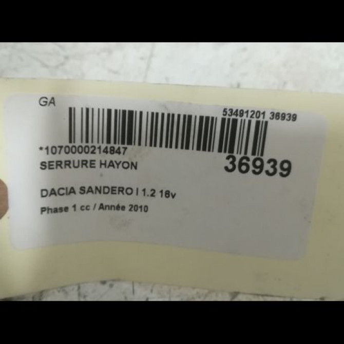 Serrure hayon occasion DACIA SANDERO I Phase 1 06-2008->10-2012 1.2 16v 75ch 7700838546 3