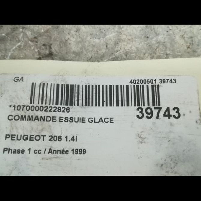 Commande essuie glace occasion PEUGEOT 206 Phase 1 09-1998->03-2009 1.4i 3