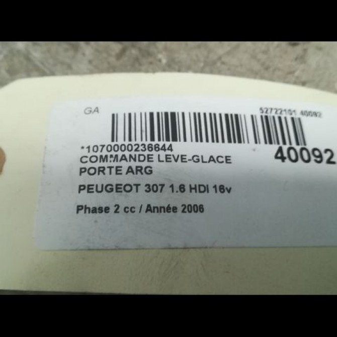 Commande leve-glace porte arrière gauche occasion PEUGEOT 307 Phase 2 06-2005->03-2008 1.6 HDI 16v 110ch 6554E8 3