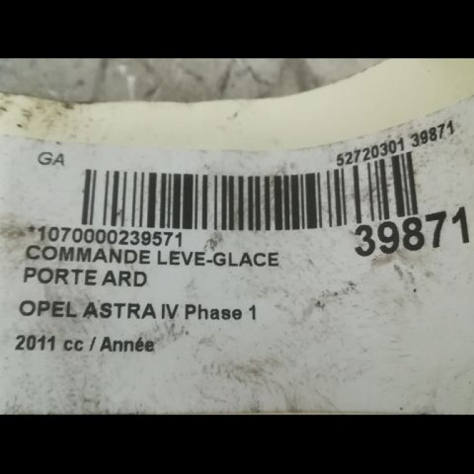 Commande leve-glace porte arrière droite occasion OPEL ASTRA IV Phase 1 01-2010->06-2012 13301888 3