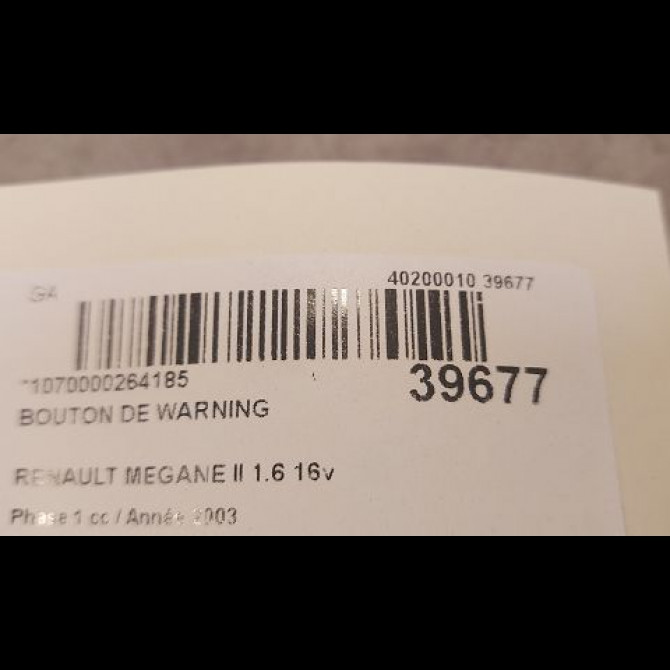 Bouton de warning occasion RENAULT MEGANE II Phase 1 09-2003->12-2005 1.6 16v 2