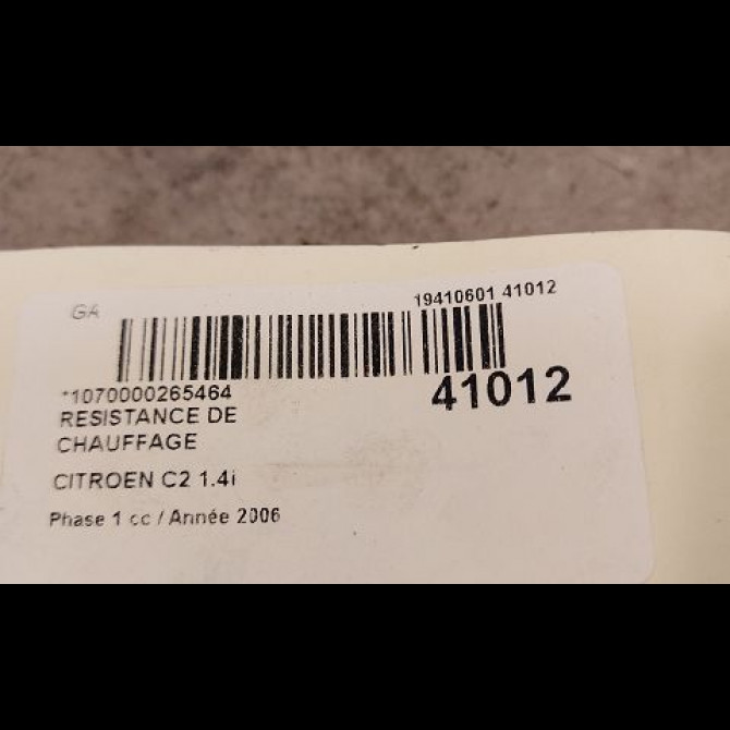 Resistance de chauffage occasion CITROEN C2 Phase 1 09-2003->10-2008 1.4i 3