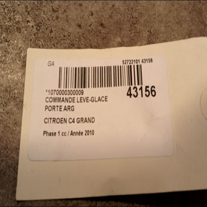 Commande leve-glace porte arrière gauche occasion CITROEN C4 GRAND PICASSO I Phase 1 10-2006->09-2013 1.6 HDI 110ch 6554YJ 3