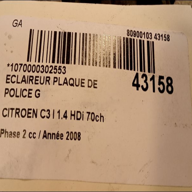 Eclaireur plaque de police g occasion CITROEN C3 I Phase 2 10-2005->12-2010 1.4 HDi 70ch 6340A3 2