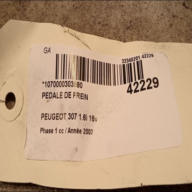 Pedale de frein occasion PEUGEOT 307 Phase 1 04-2001->06-2005 1.6i 16v 4501N1 2