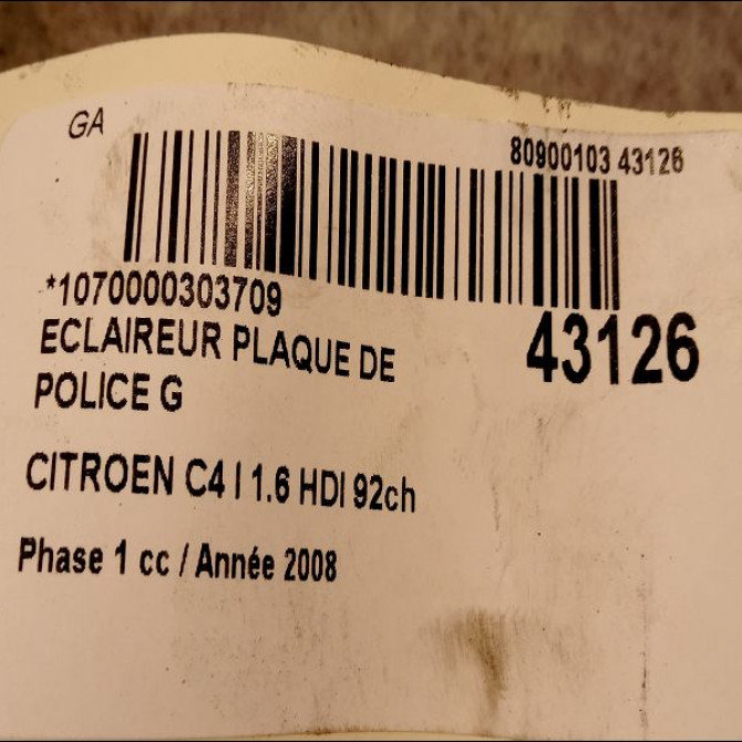 Eclaireur plaque de police g occasion CITROEN C4 I Phase 1 11-2004->07-2008 1.6 HDI 92ch 6340G9 2