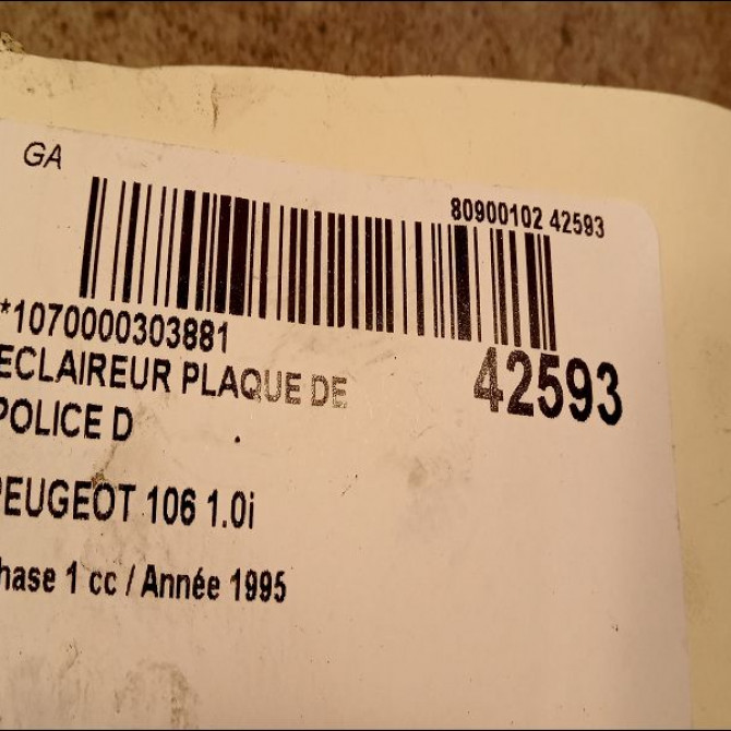 Eclaireur plaque de police d occasion PEUGEOT 106 Phase 1 09-1991->04-1996 1.0i 634087 2