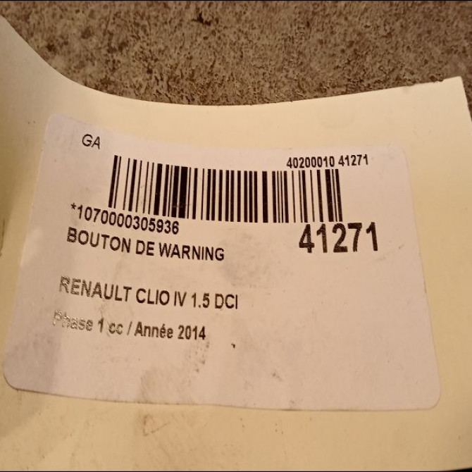 Bouton de warning occasion RENAULT CLIO IV Phase 1 07-2012->... 1.5 DCI 90ch 252907372R 3