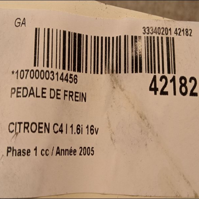 Pedale de frein occasion CITROEN C4 I Phase 1 11-2004->07-2008 1.6i 16v 4501N1 2