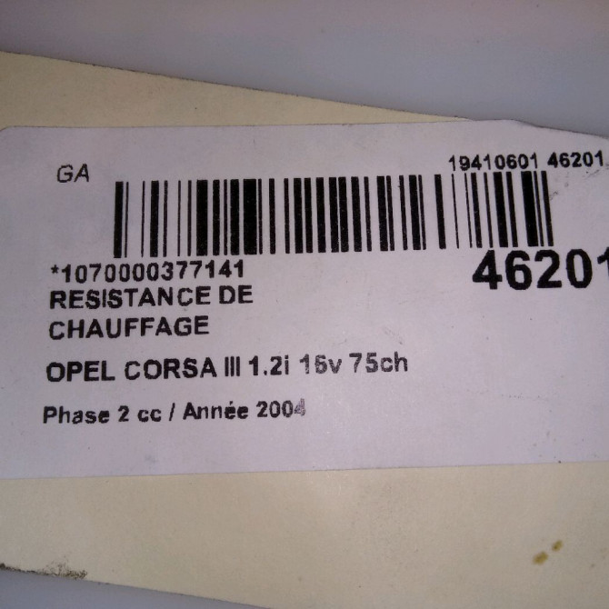 Resistance de chauffage occasion OPEL CORSA III Phase 2 08-2003->09-2006 1.2i 16v 75ch 95525332 4