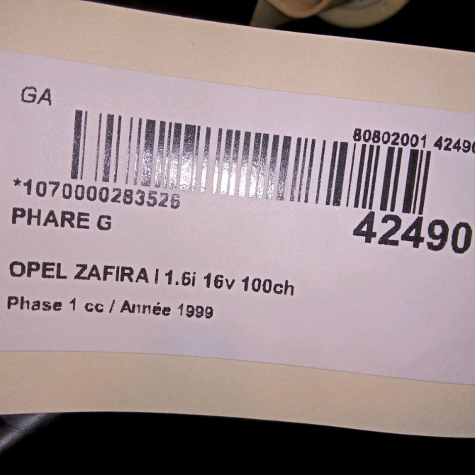 Phare gauche occasion OPEL ZAFIRA I Phase 1 03-1999->07-2005 1.6i 16v 100ch 9118791 4