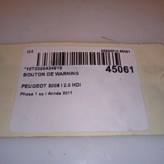 Bouton de warning occasion PEUGEOT 5008 I Phase 1 11-2009->12-2013 2.0 HDI 150ch 624344 4