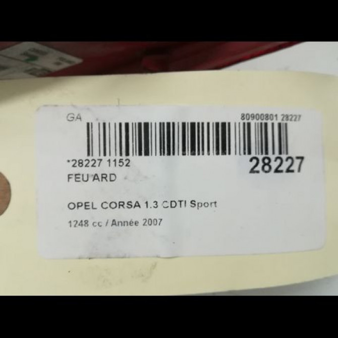 Feu arrière droit occasion OPEL CORSA IV 93189402 3