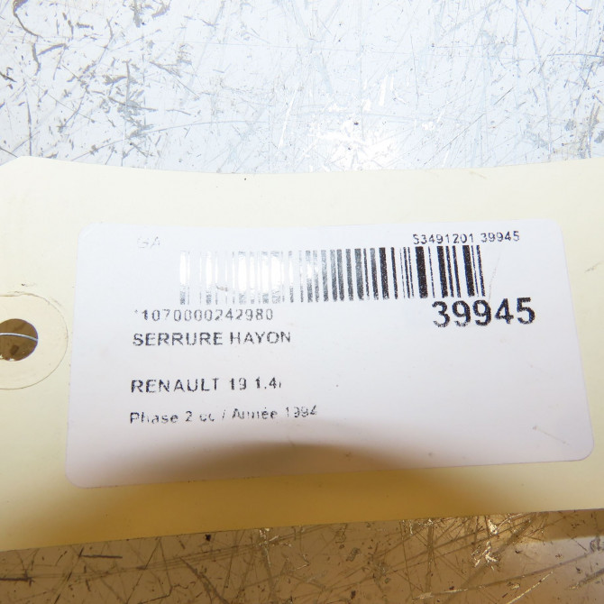 Serrure hayon occasion RENAULT 19 Phase 2 04-1992->04-1997 1.4i 7701367942 3
