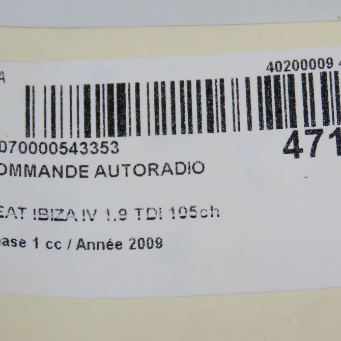 Commande autoradio occasion SEAT IBIZA IV Phase 1 05-2008->01-2012 1.9 TDI 105ch 6J0959441 5