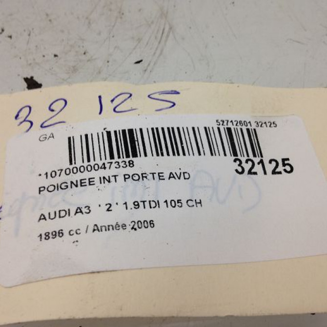 Poignee int porte avd occasion AUDI A3 II Phase 1 06-2003->06-2008 1.9 TDi 8P3837020A7A2 4
