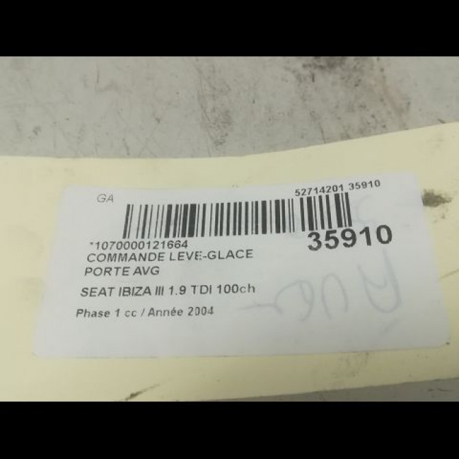 Commande lève-glace porte avant gauche occasion SEAT IBIZA III Phase 1 03-2002->03-2006 1.9 TDI 100ch 6Q09598589B9 3