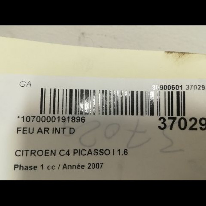 Feu arrière intérieur droit occasion CITROEN C4 PICASSO I Phase 1 01-2007->10-2013 1.6 HDi 16v 110ch 6351CC 3