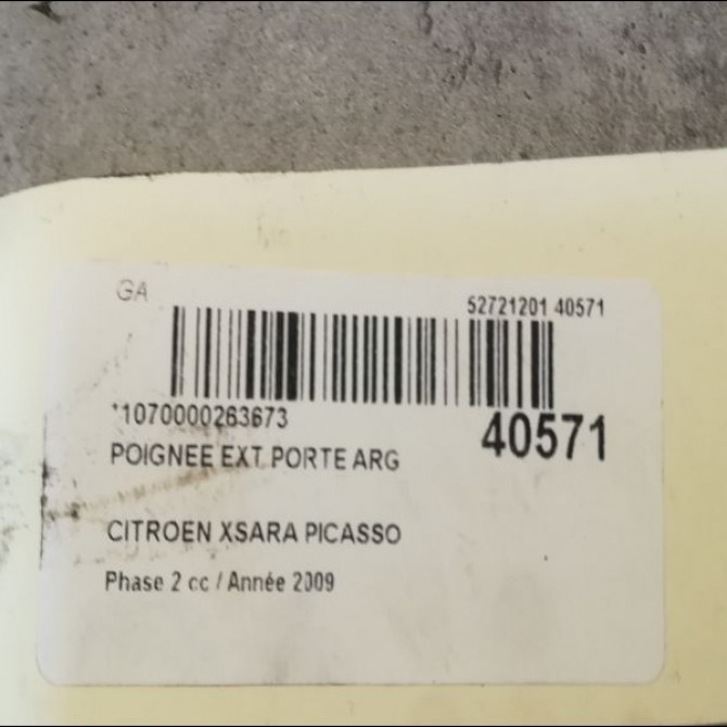 Poignee ext porte arg occasion CITROEN XSARA PICASSO Phase 2 02-2004->12-2010 1.6 HDI 110ch 9101Q0 2