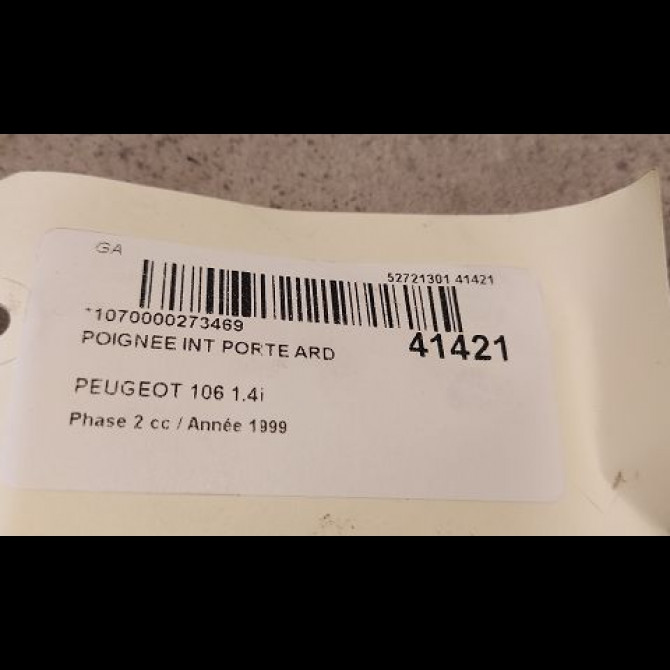 Poignee int porte ard occasion PEUGEOT 106 Phase 2 04-1996->09-2003 1.4i 2