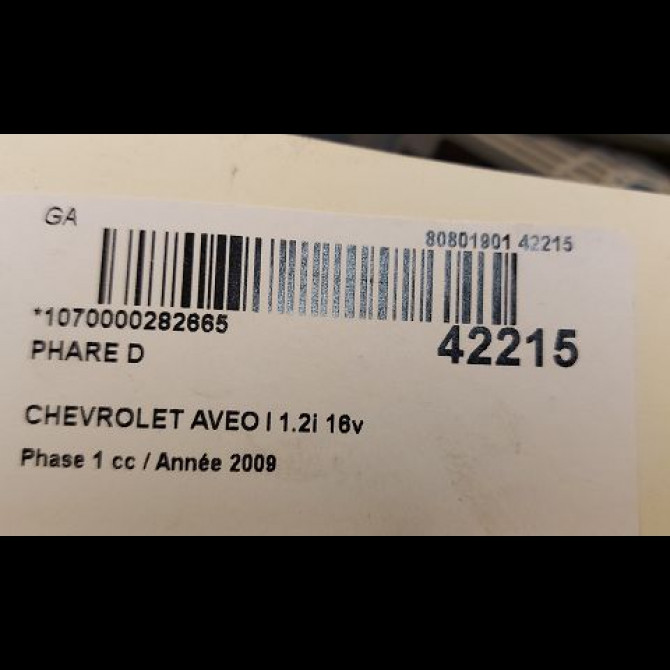 Phare droit occasion CHEVROLET AVEO I Phase 1 05-2008->12-2011 1.2i 16v 96995728 3