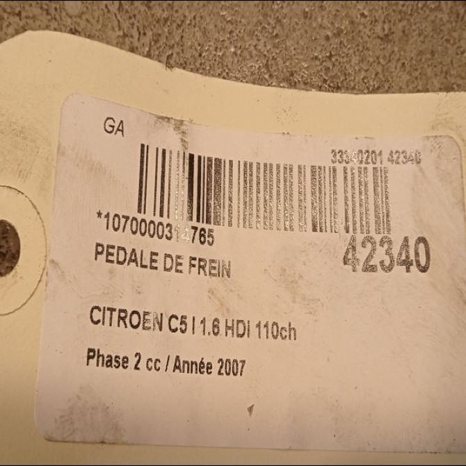 Pedale de frein occasion CITROEN C5 I Phase 2 09-2004->06-2008 1.6 HDi 110ch 4501S7 2