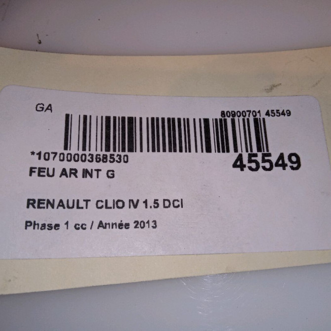 Feu arrière interieur gauche occasion RENAULT CLIO IV Phase 1 07-2012->... 1.5 DCI 90ch 4